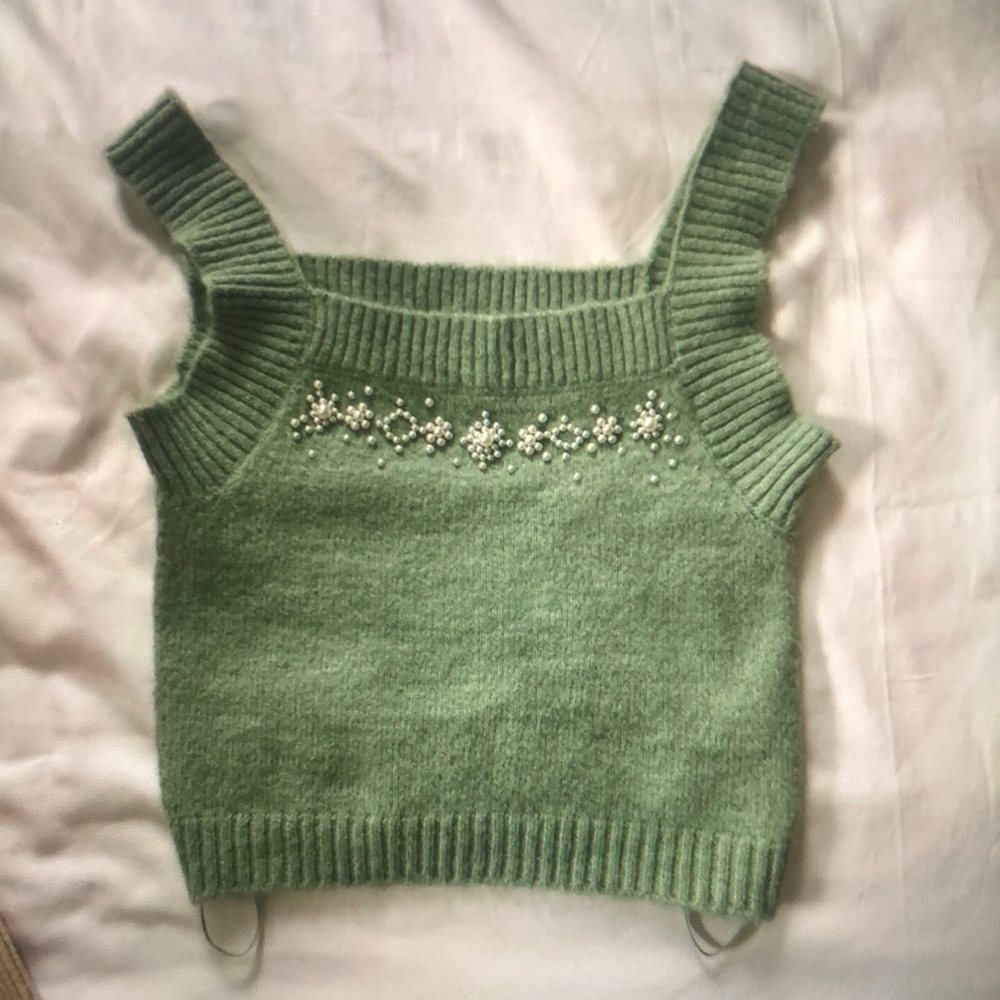 Green Knit Embellished Women's Top